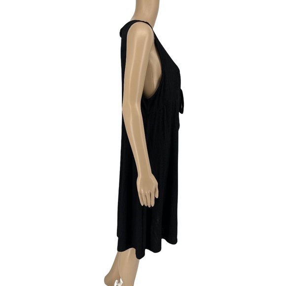 Zara sleeveless shift dress cover up Large deep v neck with tie black - Picture 3 of 10